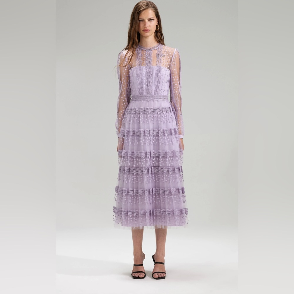 Self Portrait Lilac Tiered Midi Dress
